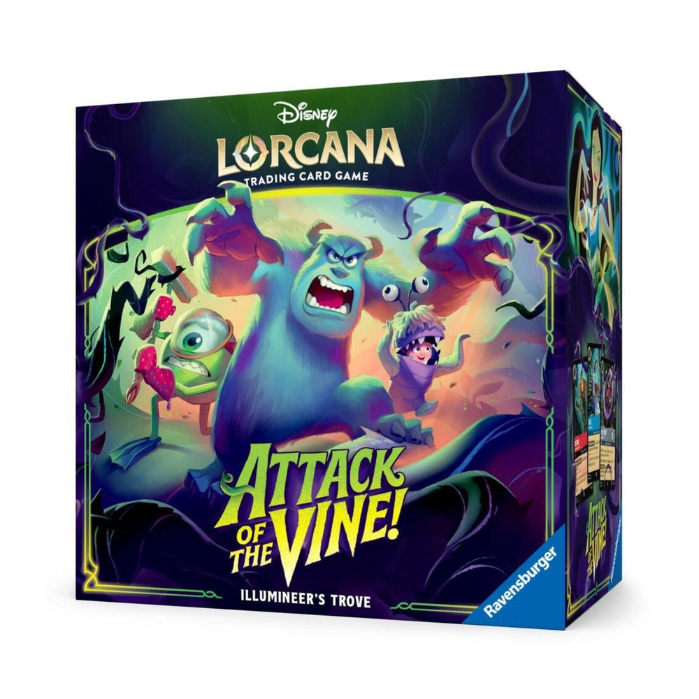 Disney Lorcana Attack of the Vine! Illumineer’s Trove Trading Card Game Box with 8 Booster Packs, Card Storage Box, Dice & Lore Counter