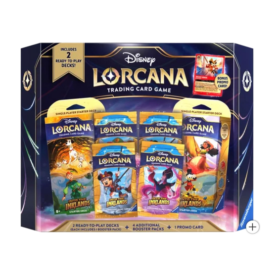 Disney Lorcana Trading Card Game - Into The Inklands - 2 Ready to Play Decks + 4 Additional Booster Packs + 1 Promo Card
