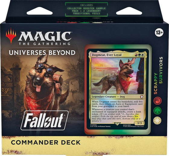 Magic: The Gathering Universes Beyond Fallout – Scrappy Survivors Commander Deck | MTG Commander Deck Box