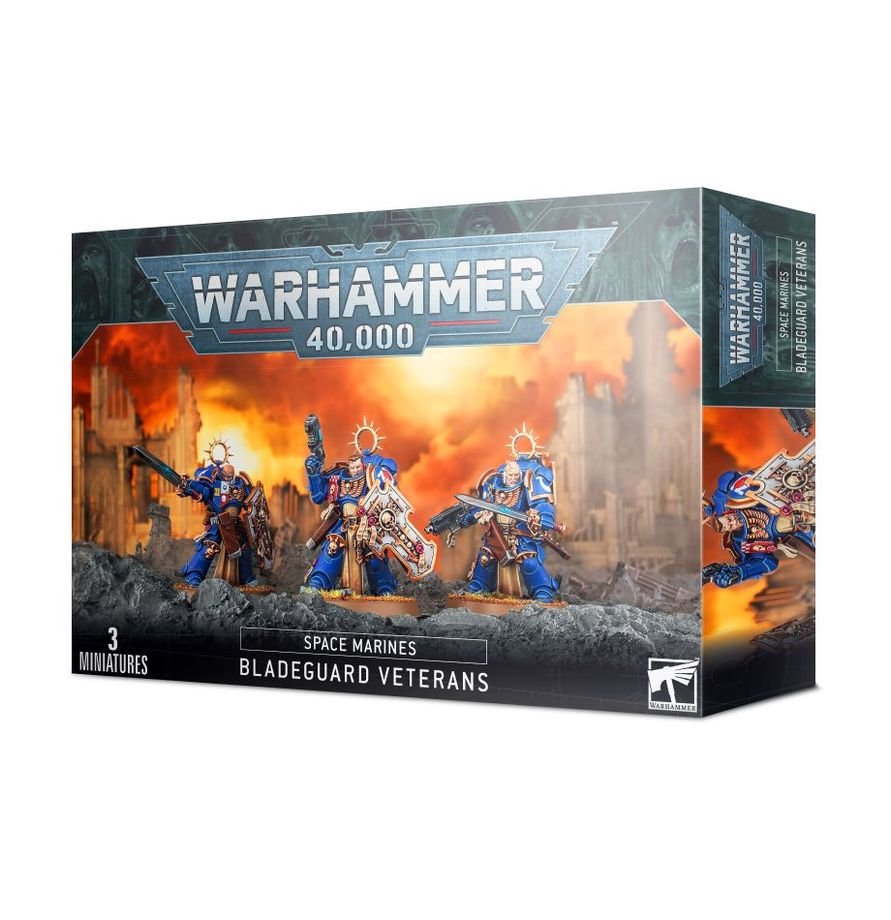 Warhammer 40,000 Space Marines Bladeguard Veteran Squad – 3 Plastic Miniatures with Power Swords & Storm Shields, Customizable Warhammer 40K Model Kit for Collectors & Tabletop Gaming
